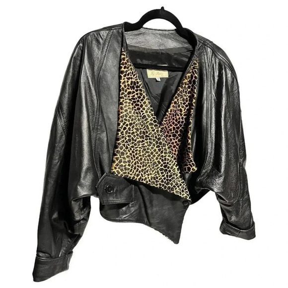 Giovinezza Moda Rocco D’Amelio BLACK LEATHER 80s Jacket Leopard Calf Hair Size M - Picture 2 of 12